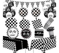 FVABO Race Car Birthday Party Decorations, Racing Car Party Supplies for Fast One Two Fast Birthday Baby Shower, Paper Plate, Napkin, Cup, Cutlery, Race Theme Tablecloth, Balloons, Banner, Serves 24