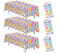 FVABO Rainbow Tie Dye Party Tablecloth Decorations, 3Pcs Disposable Pastel Tie Dye Table Cover Supplies, Colorful Spiral Table Cloth for Birthday, Summer, 60s 70s Retro, Graduation, 55in x 86in