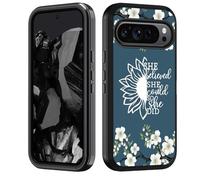 FVAENDHIO Case for Google Pixel 10 Pro XL and Google Pixel 9 Pro XL, She Believed She Could So She Did Inspirational Quote Heavy Duty 3 in 1 Hybrid Shockproof Drop Full-Body Protective Cover