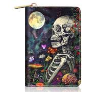 FVAENDHIO Credit Card Holder Wallets for Women, African Women Design RFID Blocking Small Leather Card Case Wallet Zipper Accordion Wallets, Skull Flowers Under Moon, Fashions