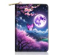 FVAENDHIO Credit Card Holder Wallets for Women, Cat and Butterfly Design RFID Blocking Small Leather Card Case Wallet Zipper Accordion Wallets, Moon Flower Butterfly, Fashions