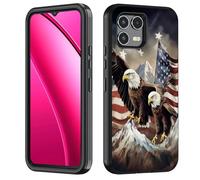 FVAENDHIO for T-Mobile Revvl 8 Pro Case, Heavy Duty 3 in 1 Hybrid Military Grade Shockproof Drop Full-Body Protective Phone Cover for T-Mobile Revvl 8 Pro 5G, Patriotic American Flag Bald Eagle