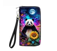 FVAENDHIO Women's Large Capacity Wallet PU Leather Double Zipper Clutch Purse Multifunctional Wallet with Removable Wristlet Strap for Smart Phone/Coin/Card/Cash, Watercolor Art Pug, Cute Panda and