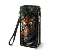 FVAENDHIO Women's Large Capacity Wallet PU Leather Double Zipper Clutch Purse Multifunctional Wallet with Removable Wristlet Strap for Smart Phone/Coin/Card/Cash, Bible Verse John 14:6, Tiger-1, Two
