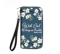 FVAENDHIO Women's Large Capacity Wallet PU Leather Double Zipper Clutch Purse Multifunctional Wallet with Removable Wristlet Strap for Smart Phone/Coin/Card/Cash, Watercolor Art Pug, Floral Quote