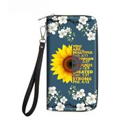 FVAENDHIO Women's Large Capacity Wallet PU Leather Double Zipper Clutch Purse Multifunctional Wallet with Removable Wristlet Strap for Smart Phone/Coin/Card/Cash, Watercolor Art Pug, Sunflower