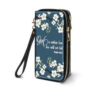 FVAENDHIO Women's Large Capacity Wallet PU Leather Double Zipper Clutch Purse Multifunctional Wallet with Removable Wristlet Strap for Smart Phone/Coin/Card/Cash, Watercolor Art Pug, Floral Quote