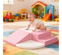 FVBADE Indoor Crawl and Climb Foam Play Set, 4-Piece Colourful Foam Climbing Blocks for Toddlers 1-3, Climb and Crawl Activity Playset, Soft Play Equipment Crawling and Sliding(Pink)