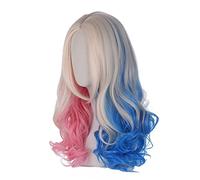 FVCENT 26 Inches Long Loose Curly Mixed Color Women's Cosplay Carnival Wig,Harley Quinn cos (Mixed silk)
