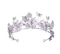 FVCTGHZ Baroque Silver Color Purple Crystal Butterfly Bridal Tiaras Crowns Headpiece Rhinestone Pageant Diadem Wedding Hair Accessories(Silver Purple)