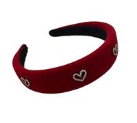 FVCTGHZ Cosplay Hairband Retro Velvet Rhinestone Love Heart Headband for Women's Temperament Elegant Hair band Wide Hair Hoop Hair Accessories Present(Red)