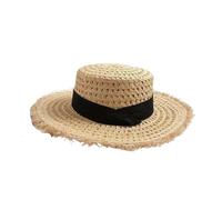FVCTGHZ Flat top Hollowed Out Straw hat with Beach Temperament, Sun Shading, Rough Edges, Large Brim(Color1)