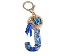FVCTGHZ Keyring Glitter Blue Resin 26 Letter Keychain Delicate Butterfly Tassel Initials Pendant For Women Men Bag Charm Car Keyring Accessories Perfect Accessory(J)