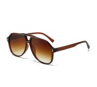 FVCTGHZ Oversized Double Bridges Pilot Men Sunglasses Blue Lens Vintage Rivets Women Trending Punk(Brown tea gradient)