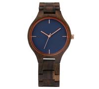 FVCTGHZ Retro Pure All Walnut Wooden Watch Simple No Word Blue Dial Clock Man Sports Full Wooden Band Quartz Wristwatches(Only Watch)