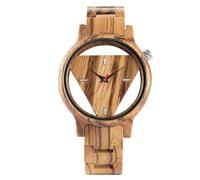 FVCTGHZ Unique Inverted Geometric Triangle Wood Watch Men Women Creative Hollow Dial Full Wooden Quartz Wristwatch(Wood)