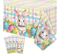 FVEOCR 4 Pack Easter Bunny Tablecloth Spring Flowers Rabbit Table Cloth Buffalo Plaid Checkered Table Covers Spring Floral Decoration for Picnic Spring Easter Party Supplies 51 x 86in