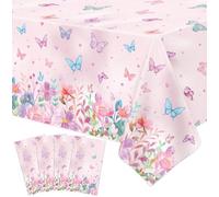 FVEOCR 4 Pack Flower Tablecloths Watercolor Flower Butterfly Spring Themed Table Cover Butterfly-Baby-Shower Table Cloth Tea Party Supplies Spring Easter Party Decorations 130X220cm