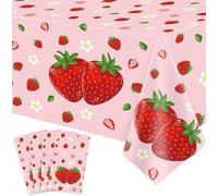 FVEOCR 4 Pack Pink Strawberry Table Cloth Strawberry Birthday Decorations Berry Sweet One Table Covers for Strawberry Party Decoration Berry Sweet Baby Shower Party Supplies 86X51IN