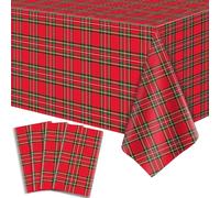 FVEOCR 4 Pack Xmas Tablecloth Christmas Plaid Table Cloth Xmas Buffalo Plaid Tablecloth Party Decorations for Winter Holiday Red and Green Checkered Table Covers New Year Party Supply 51 x 86 IN