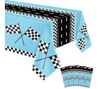 FVEOCR 4Pack RacingCar Tablecloths Car Birthday Party Supplies Road Table Cloth Race Car Party Table Covers Blue Race Theme Decor Racing Theme Car Decorations of 51 X 86IN