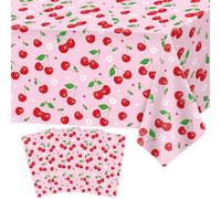 FVEOCR 4Pcs 86x51IN Pink Red Cherry Tablecloths Pink Cherry Birthday Table Cover Cherries Table Clothes for Birthday Baby Shower Wedding Bridal She's The Cherry On Top Decor