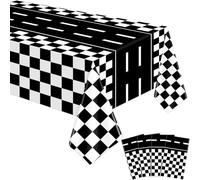 FVEOCR 4Pcs Race Car Party Tablecloths Black and White Checkered Stripes Racing Theme Table Cover Touchdown Table Cloth for Boys Birthday Baby Shower Home Decor 86X51IN