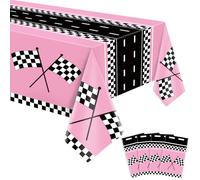 FVEOCR 4Pcs Racing Car Tablecloths Pink Car Birthday Party Road Table cloth Race Car Party Tableware Pink Racing Theme Party Car Party Decorations Supplies of 51 X 86IN