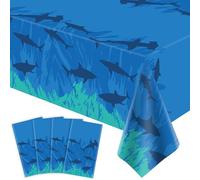 FVEOCR 4Pcs Shark Tablecloth Ocean Theme Birthday Table Cover Sea Animal Theme Party Table Cloth Ocean Birthday Supplies Plastic Table Cover Under The Sea Theme Party Decoration