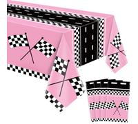 FVEOCR RacingCar Tablecloths Car Birthday Party Supplies Road Table Cloth Race Car Party Table Cover Racing Theme Car Decorations of 51 X 86IN (4, Pink, Large)