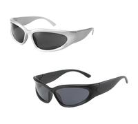 FveVqe 2 Pairs Rave Glasses, Rave Sunglasses, Vintage Oval Futuristic Wrap Around Sunglasses Protection, Fashion Retro Rave Glasses Men Unisex for Shades Sport Driving Cycling Outdoor