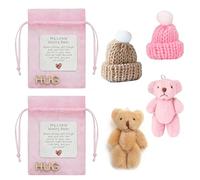 FveVqe 2 Pcs Worry Bear, Pocket Bear, Hug Mini Little Bear with Inspirational Card, Positive Soft Anxiety Relief, Cute Emotional Support Gift for Friends Women (Brown & Pink)