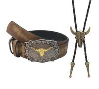 FveVqe 2 Piece Cowboy Belts for Men, Cowboy Belt Buckle with Classic Buckle Design, Adjustable Western Mens Cowboy Belt Ideal for Daily Wear Men's Belt Present
