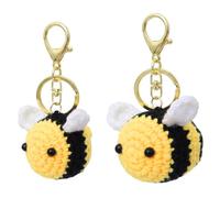 FveVqe 2PCS Bee Keyring, Funny Plush Keyring, Charming Design Crochet Keyring for Bags and Keys, Fashion Accessory Encouragement Bumble Bee Gifts for Women Friends Coworker (Yellow)