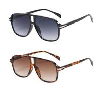 FveVqe 2Pcs Sunglasses Women for aviator, Retro Vintage Square, Sunglasses Men's Vintage 70s Pilot Style(Gradation Grey and Gradation Brown)
