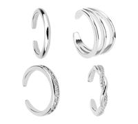 FveVqe 4PCS Toe Rings for Women, Adjustable Toe Rings Set, Toe Ring with CZ Crystal Twist Design, Silver Toe for Women, Open Band Summer Beach Jewelry, Minimalist Knuckle Rings Party Gifts