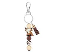 FveVqe Highland Cow Keyring, Highland Cow Car Accessories, Silicone Beaded Cute Animal Keychain with Tassel, Keychain Gifts for Women Men Kids, Durable Cute Keychain for Car Keys Backpack