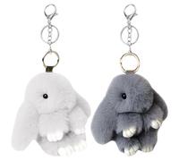 FVGYITG 2 pieces of soft plush rabbit key chains, beautiful rabbit pendants, cute plush rabbit key chains, pompom key chain decorations for Easter, children, girls (grey and light grey)