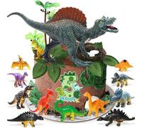 FVGYITG 5th Dinosaur Happy Birthday Cake Toppers 27 Piece Dinosaur Cake Decorations Set with Animals Model Eggs Nest Leaves Palm Tree Birthday number “5”Topper for Children Party