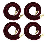 FVIEXE 4 Pack Velvet Stanchion Rope, 5 Feet Burgundy Crowd Control Velvet Ropes with Gold Clasps, Foam Core Queue Safety Sarriers Stanchion Post Rope for Party Event and Red Carpet
