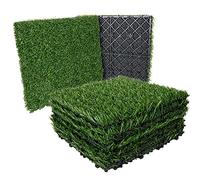 FVIEXE 9PCS Artificial Grass Turf Tile, 12 x 12 Inch Interlocking Deck Tiles Turf Squares Fake Grass Mat for Pet, Dogs, Patio, Balcony Apartment Indoor Outdoor Flooring Decor Grass Turf Rug