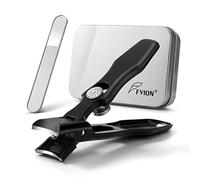 FVION Professional Nail Clipper with Glass Nail File, Wide Jaw Heavy Duty Nail Cutter - No Splash Toenail Clipper for Thick Nails with Lock & Catcher in a Beautiful Gift Box