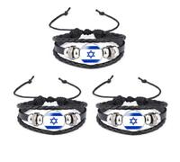 fvituve Israel Flag Bracelet I Stand with Israel Bracelet Support Israel Bracelet Braided Leather Israelite Bracelet Bangle for Men and Women, The watch is part of the product, No Gemstone