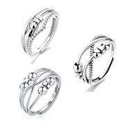 FVIZAL 3pc Silver Ring Spinner,Adjustable Open Beaded Anxiety Ring,Birthday Party Gift for Women Girls Men JLJZ03HZHUK
