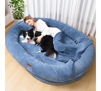Fvkind Human Dog Bed for Adult with Blanket and Pillow, 70"x33"x12", Blue