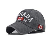 FVKTHNVS Flag Baseball Cap Canada Embroidery 1867 Commemorative Cap Unisex Outdoor Cap Pops Hat (Cotton, Washed Grey)