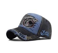 FVKTHNVS Washed Hip Hop Baseball Cap Shark Embroidery Personalized Trend Unisex Outdoor Cap (Cotton, Navy)
