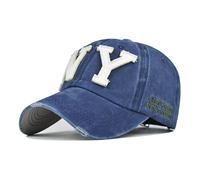 FVKTHNVS Washed NY Baseball Cap Large Embroidery Unisex Outdoor Cap Dad Hat (Cotton, Blue)