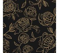 Fvlow Golden Line Rose Floral Peel and Stick Wallpaper Vintage Black Wallpaper Vinyl Wrap Kitchen Worktop Covering Self Adhesive Thick Flowers Contact Paper for Cabinets Drawers Sticker 44.5cmx300cm
