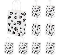 Fvomye 12 Pieces Paw Print Treat Bags with Handles Paw Print Goodie Bags Kraft Paper Bags Gift Treat Bags Shopping Bags Party Favor Bags, White